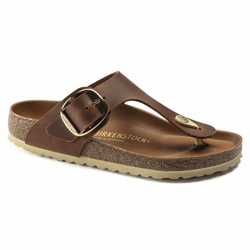 Birkenstock Big Přezkou Læder Gizeh Dame Brune | DK 422UZG